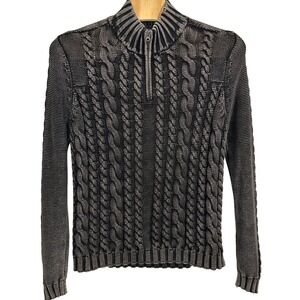 Carbon 2 Cobalt Mens Large Gray Cable Knit Quarter Zip Cotton Sweater Mock Neck